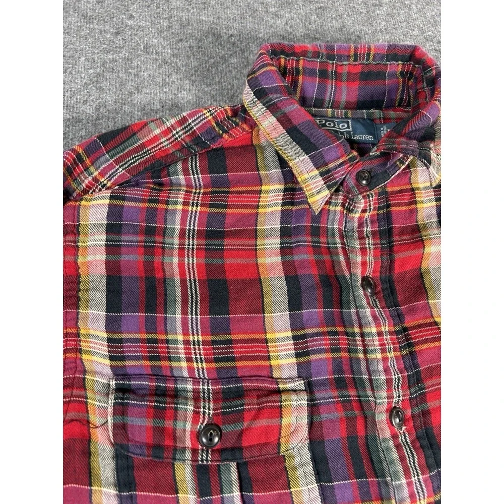 Polo Ralph Lauren Plaid Flannel‎ Shirt Men's M Button Front Red Blue Academia